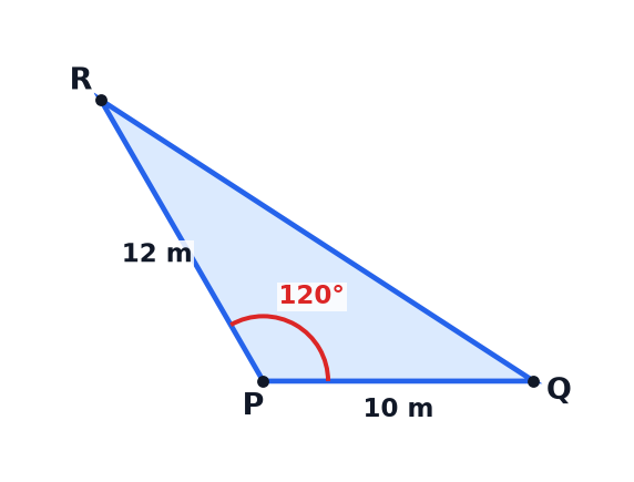 A triangle diagram showing a triangular plot of land PQR.