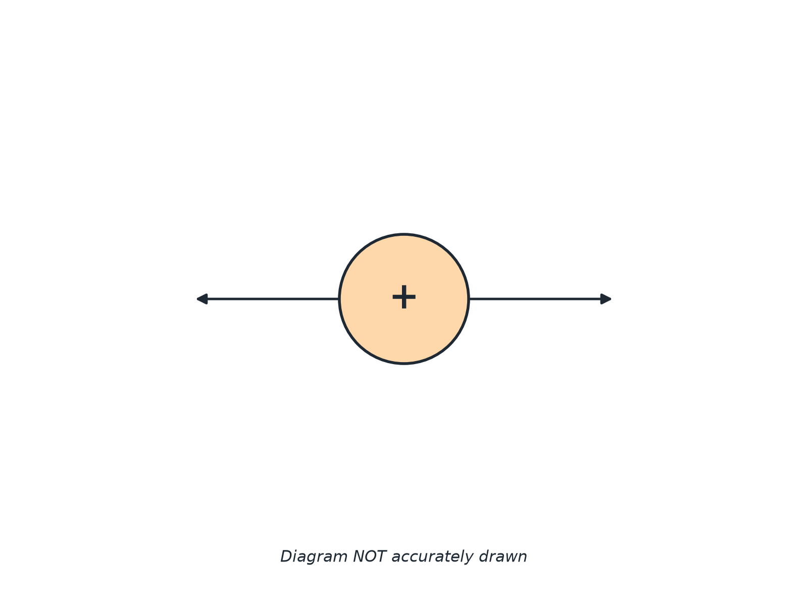 A positively charged sphere with two field lines drawn to be completed.